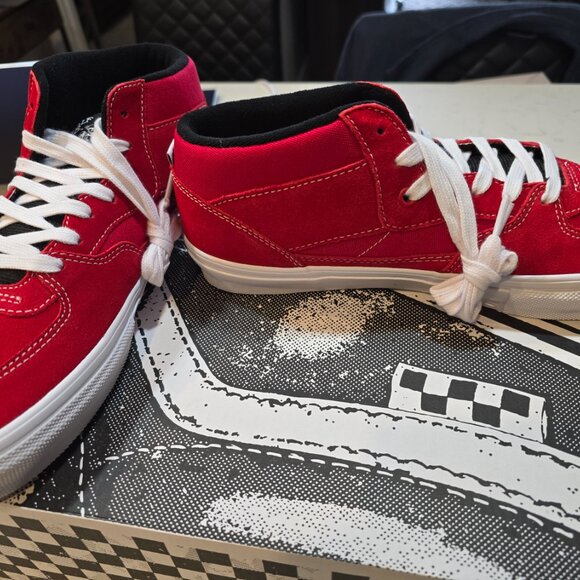 VANS Skate Half Cab VN0A5FCDY52 RED WHITE MID TOP SHOES LEATHER MEN'S 10.5 NEW - Picture 3 of 10